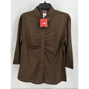 THE NORTH FACE "GOOD LUCK" 3/4 SLEEVE BUTTON FRONT BLOUSE‎ Women's Large Brown